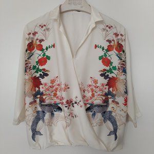 Zara Koi Fish Garden Kimono Blouson Blouse, Size S
